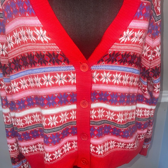 Lane Bryant Women 18/20 Red Fair Isle Holiday Christmas Classic‎ Cardigan - Picture 4 of 7